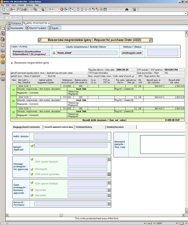 Beszerzési Workflow - Képernyő